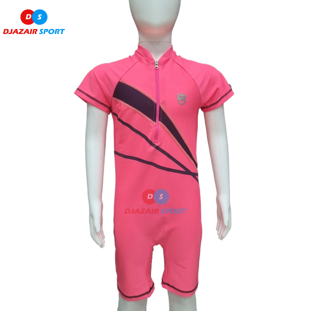 Maillot Combinaison Natation Pour Fillette Rose Fluo, Anti UV REF-1636