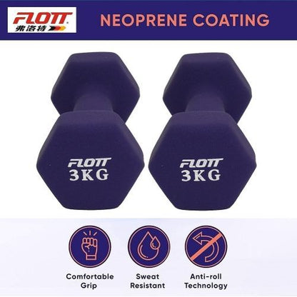 Flott Haltères Hexagonale en Néoprène 2 Pcs x 3.0 Kg