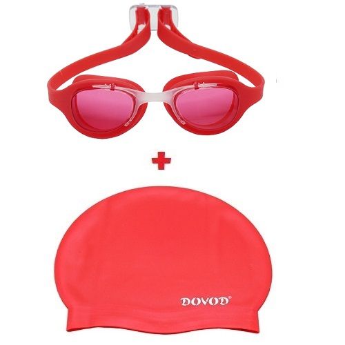 Pack Natation Enfants Lunette DOVOD + Bonnet -Rouge