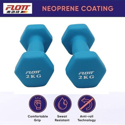 Flott Haltères Hexagonale en Néoprène 2 Pcs x 2.0 Kg