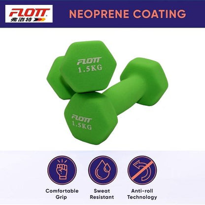 Flott Haltères Hexagonale en Néoprène 2 Pcs x 1.5 Kg