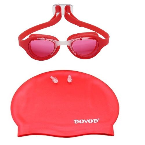 Pack Natation Enfants Lunette DOVOD + Bonnet -Rouge