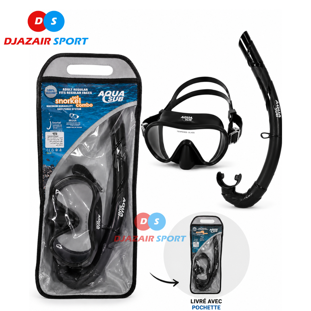 Ensemble Masque + Tuba AquaSub Silicone Avec Pochette Noir M133 REF-6821