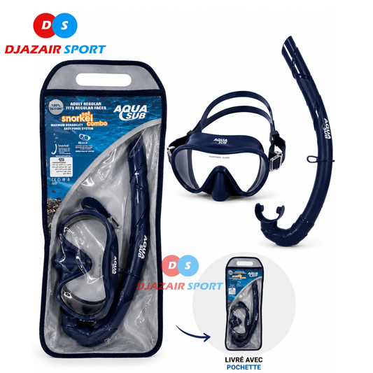 Ensemble Masque + Tuba AquaSub Silicone Avec Pochette Bleu Nuit M133 REF-6821
