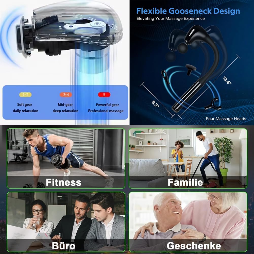 Massage Gun Col de Cygne Flexible 4 Têtes USB-C