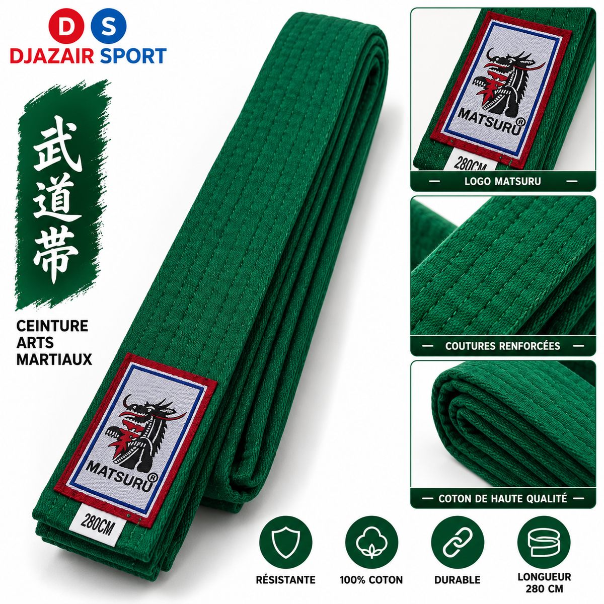 Ceinture Vert D'arts Martiaux Matsuru REF-0013