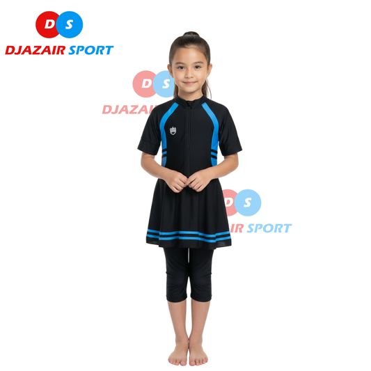 Maillot Robe Natation HS Trait Bleu Demi Manche REF-06016