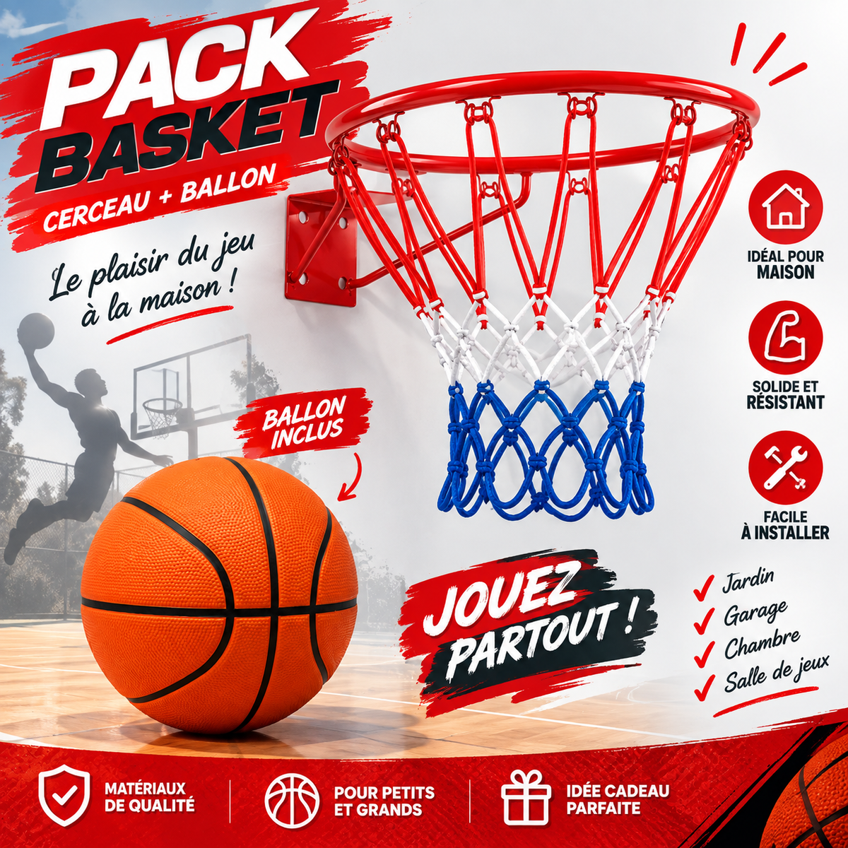 Pack Panier De Basket-Ball Avec Ballon N°5 REF-PACK14