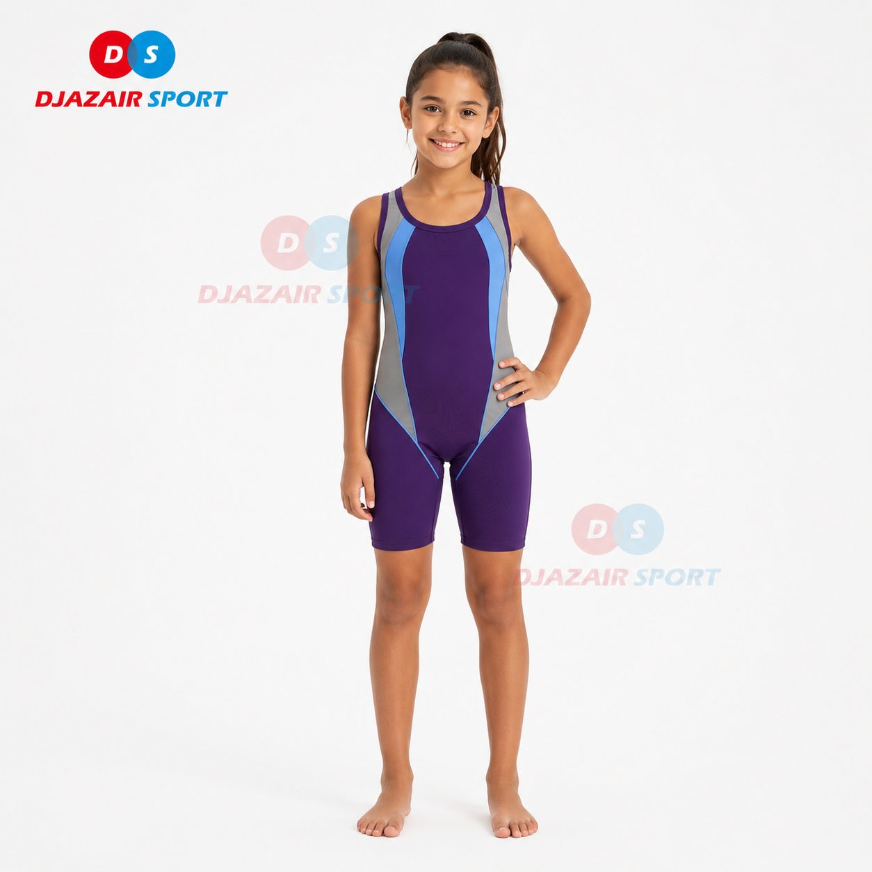 Maillot Short Natation Fillette Style Sportif Violet REF-6720