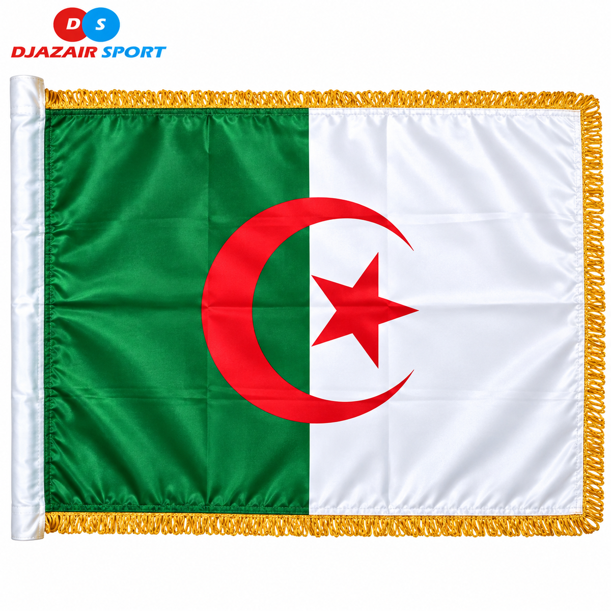 Drapeaux Algérie Avec Franges dorées 150 cm X 90 cm REF-07008