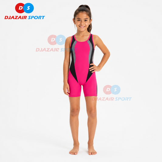 Maillot Short Natation Fillette Style Sportif Rose Fluo REF-6719
