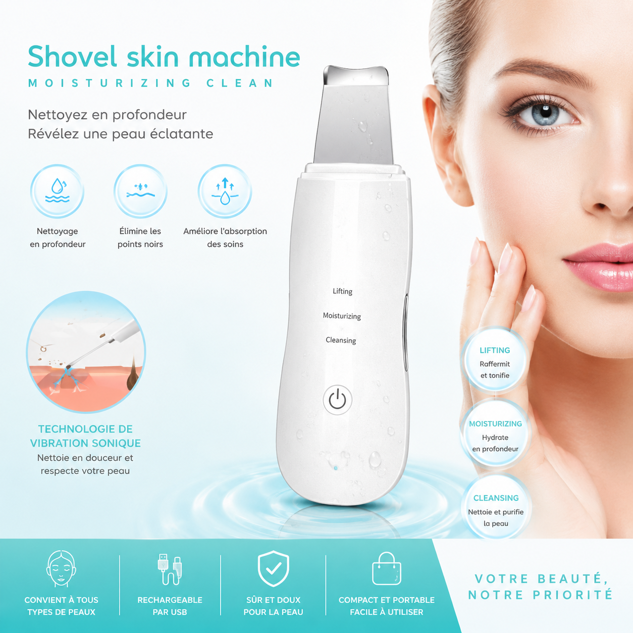 Shovel Skin Machine – Nettoyage Visage Ultrasonique SAN-0001