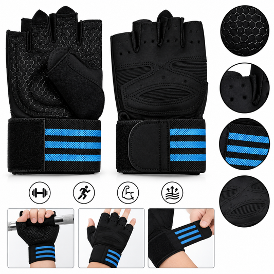 Gant de Musculation avec Serre-Poignet Standard Bleu REF-9061