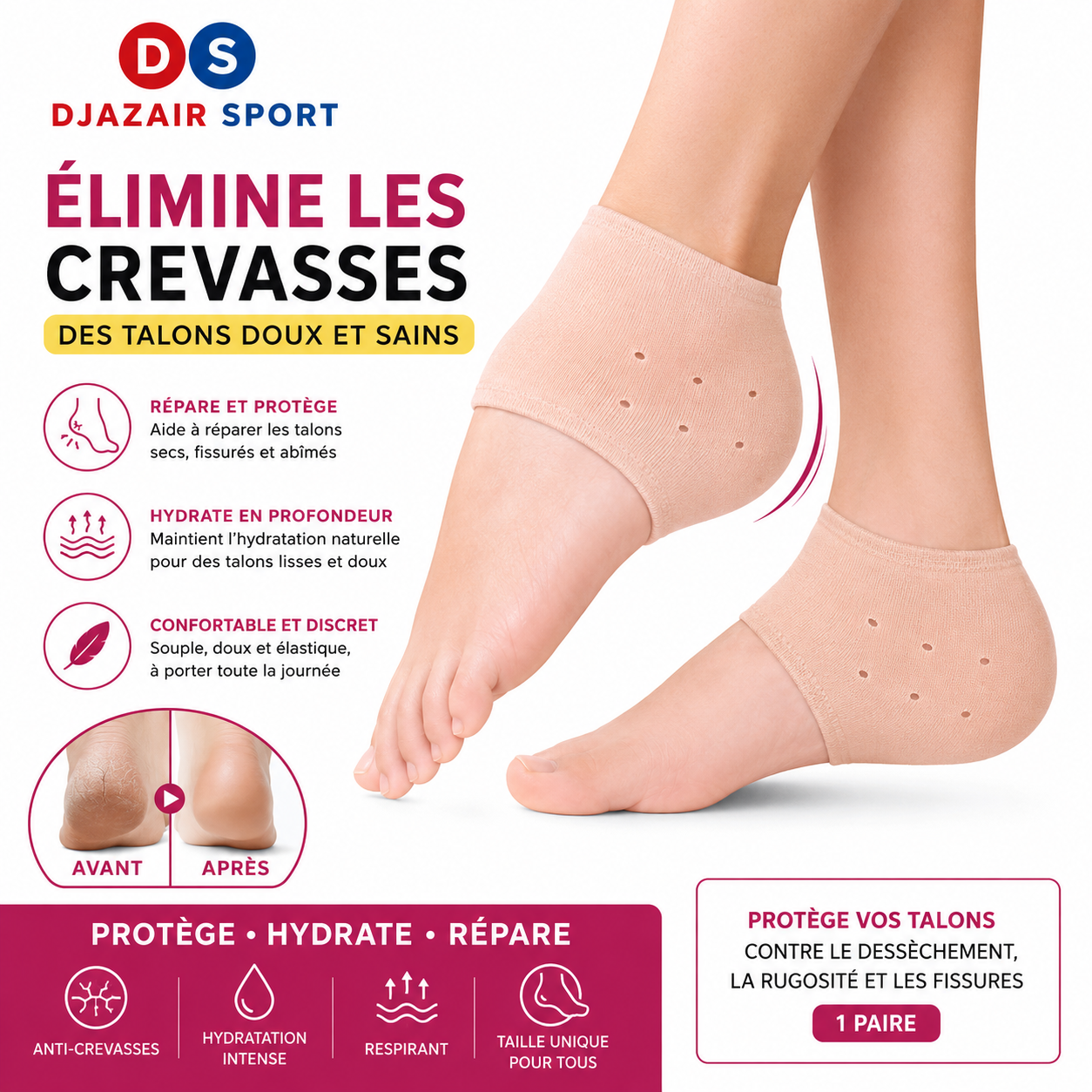 Élimine les Crevasses – Chaussettes Talons Silicone MED-0001