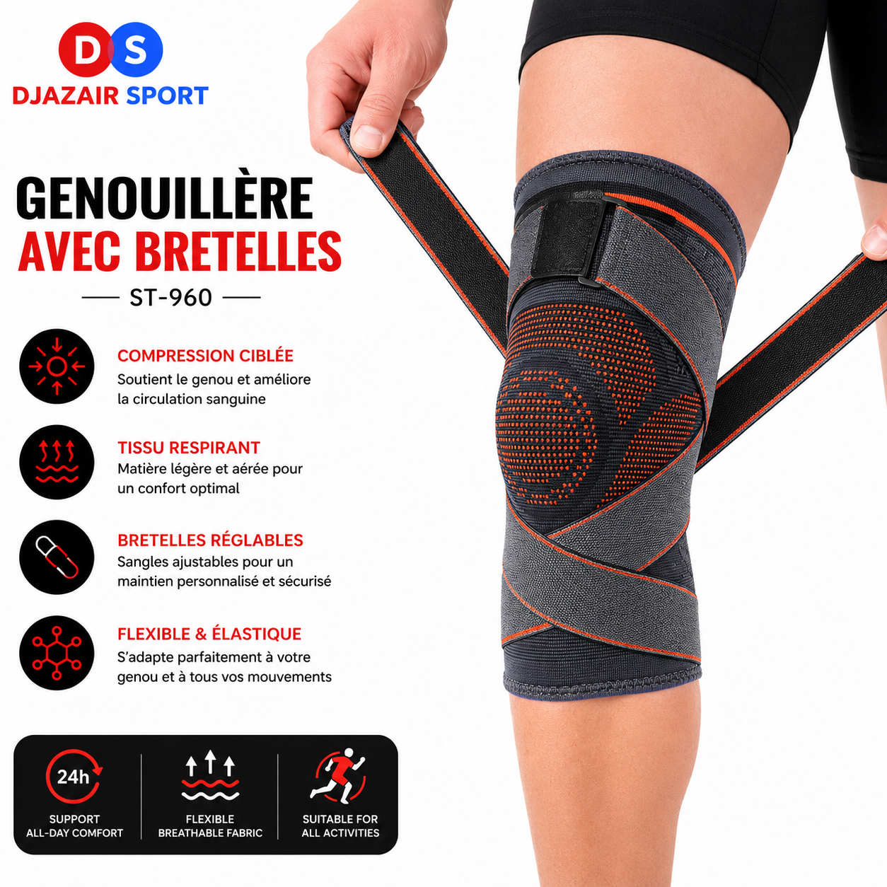 Genouillère avec Bretelles ST-960 – Compression & Maintien Renforcé