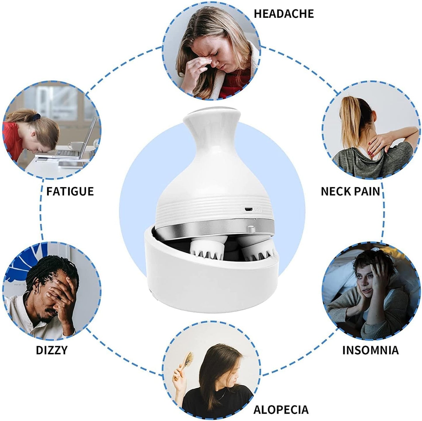 Masseur de Cuir Chevelu Électrique 4 Têtes Rotatives