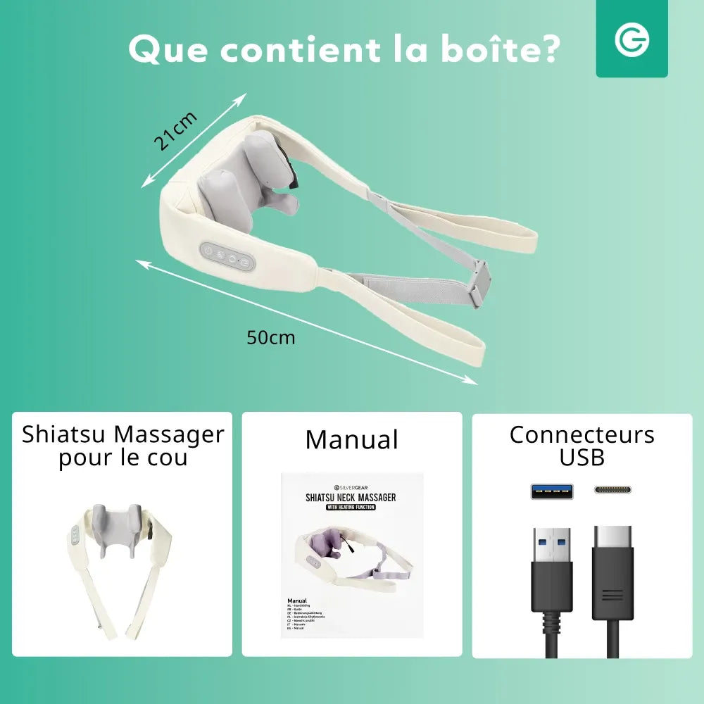 Masseur Cervical Shiatsu Écharpe 6 Points Chaleur 30-38°C