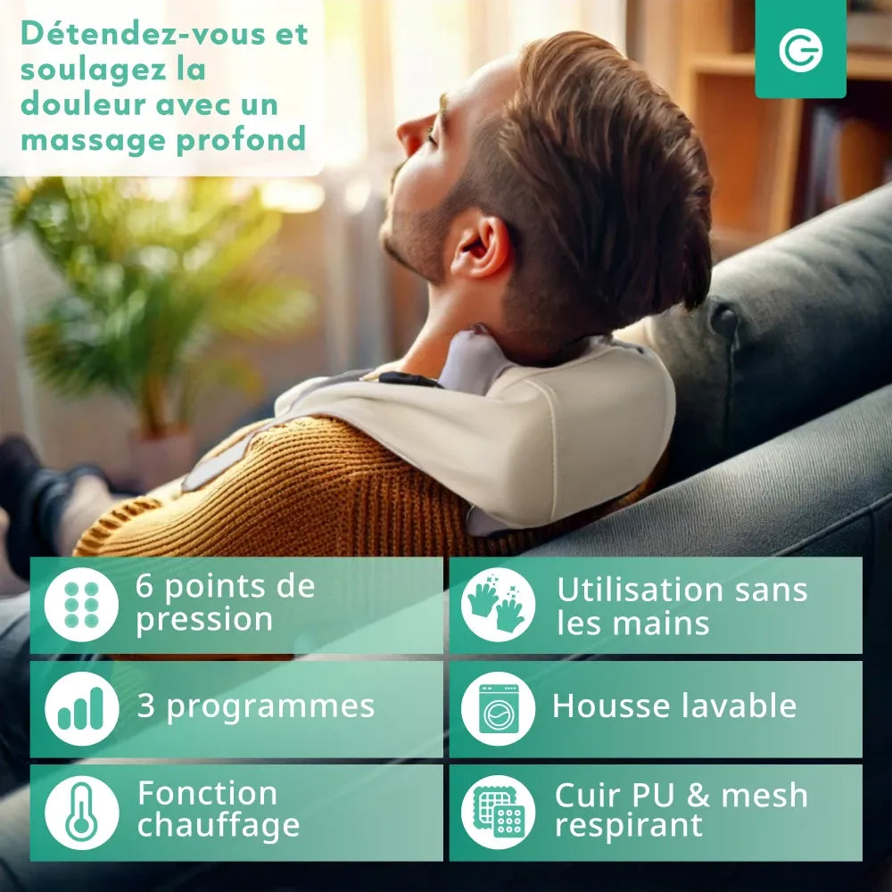 Masseur Cervical Shiatsu Écharpe 6 Points Chaleur 30-38°C