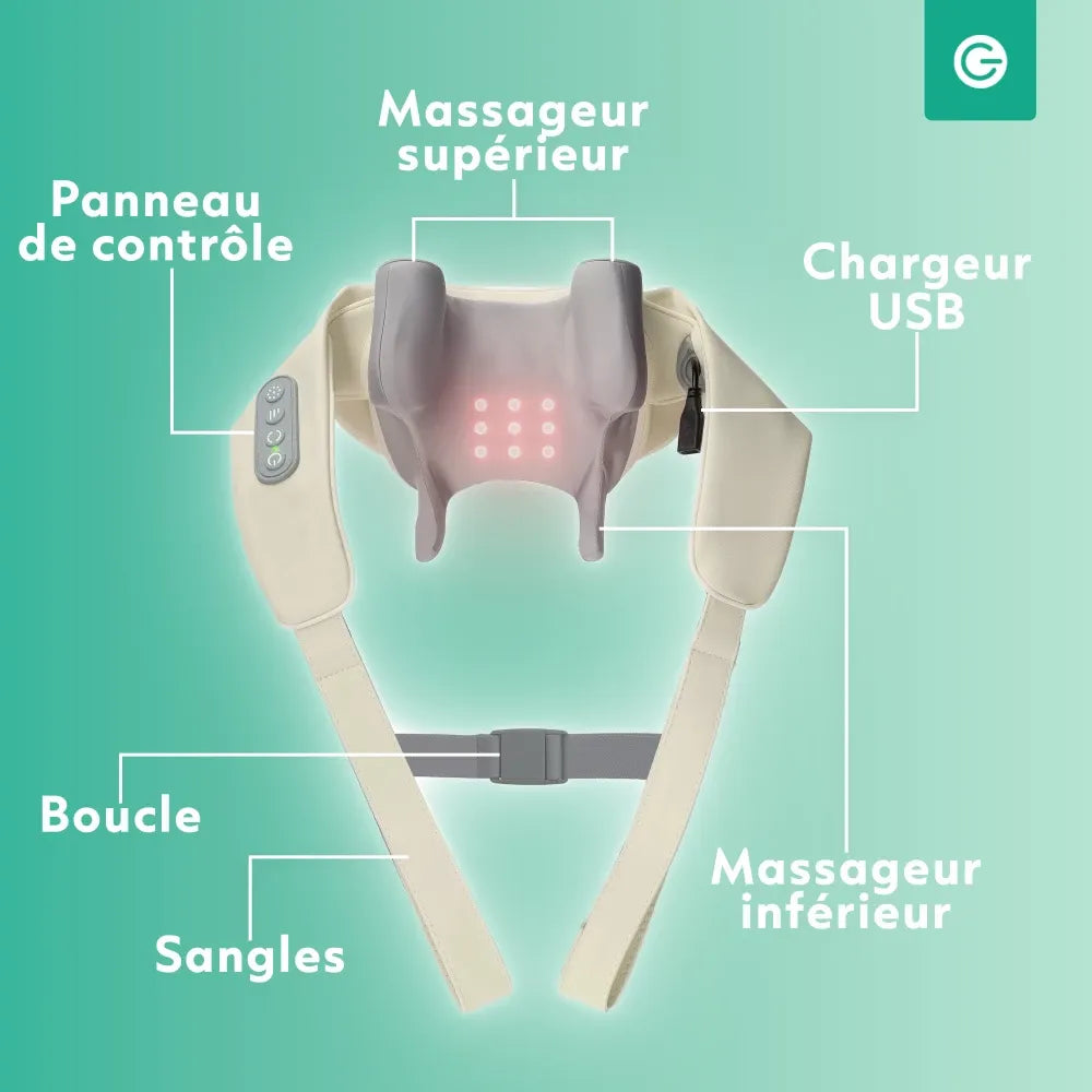 Masseur Cervical Shiatsu Écharpe 6 Points Chaleur 30-38°C