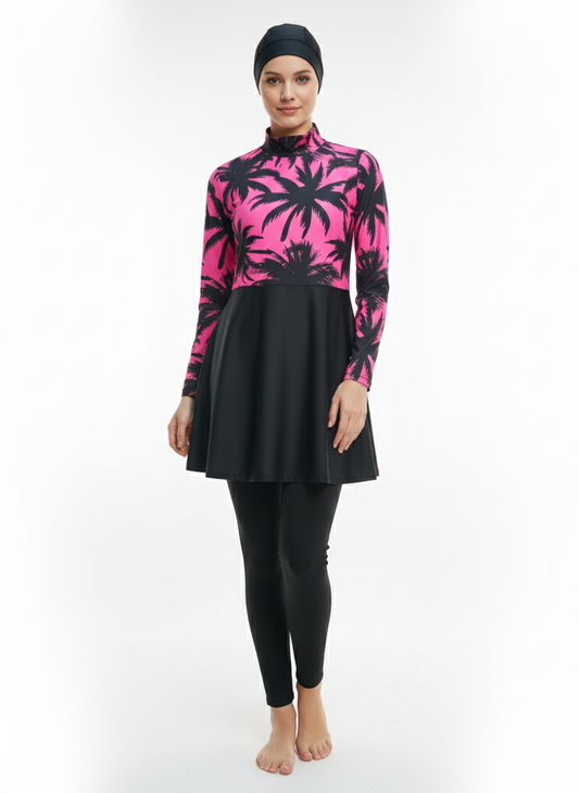 BURKINI, Maillot De Bain Islamique 1 Haut à Motif Palmier بوركيني، ملابس السباحة الإسلامية