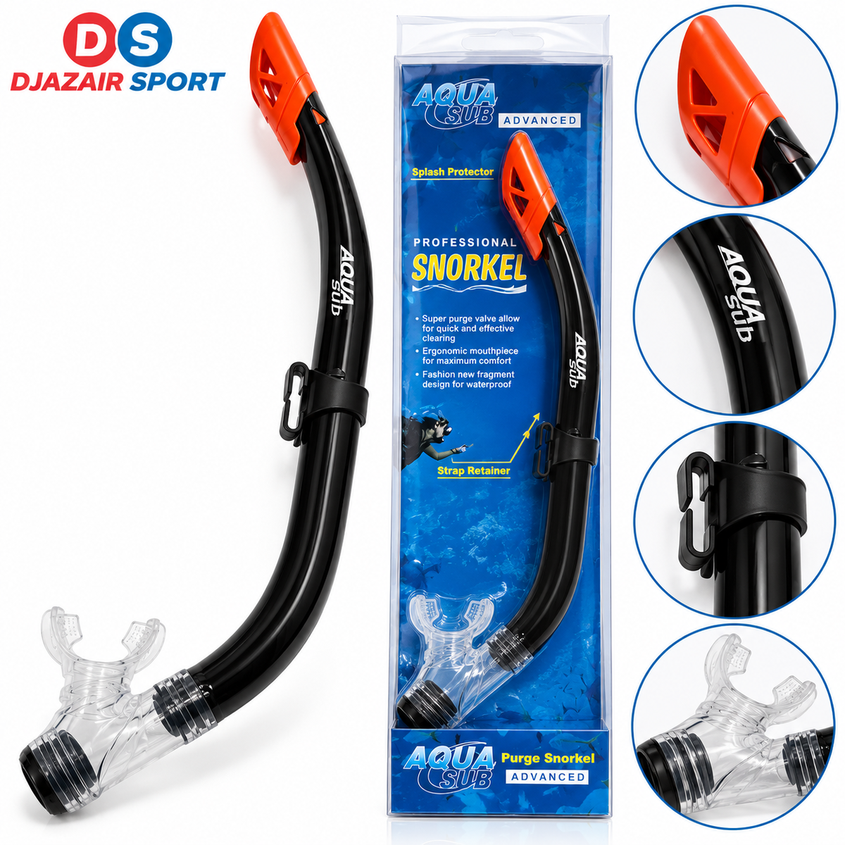 Tuba AquaSub Purge Snorkel Advanced - Noir/Orange 1