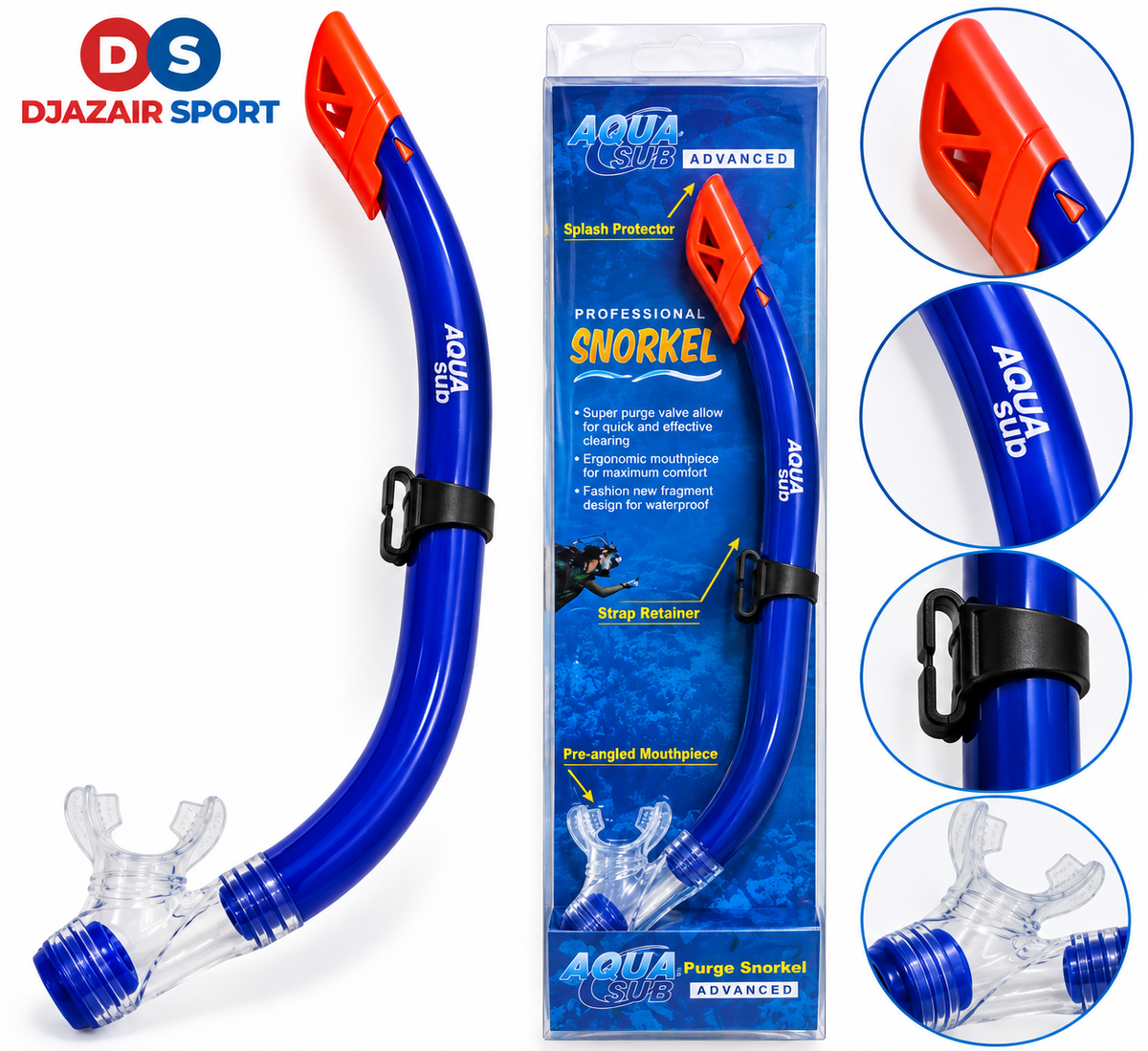 Tuba AquaSub Purge Snorkel Advanced - Bleu Transparent