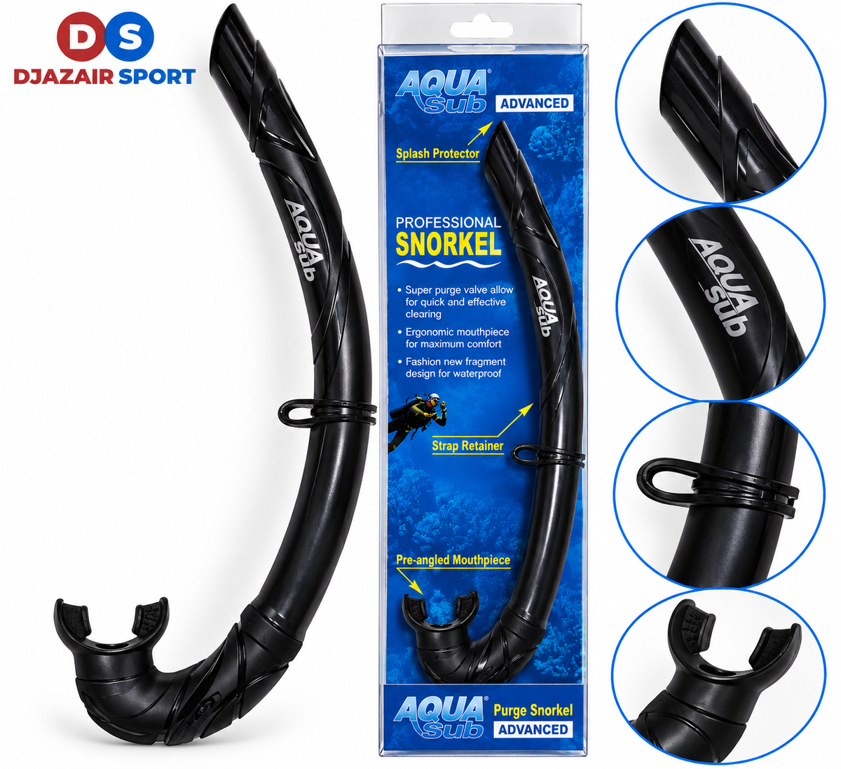 Tuba AquaSub En plastique Dur Noir REF-6832