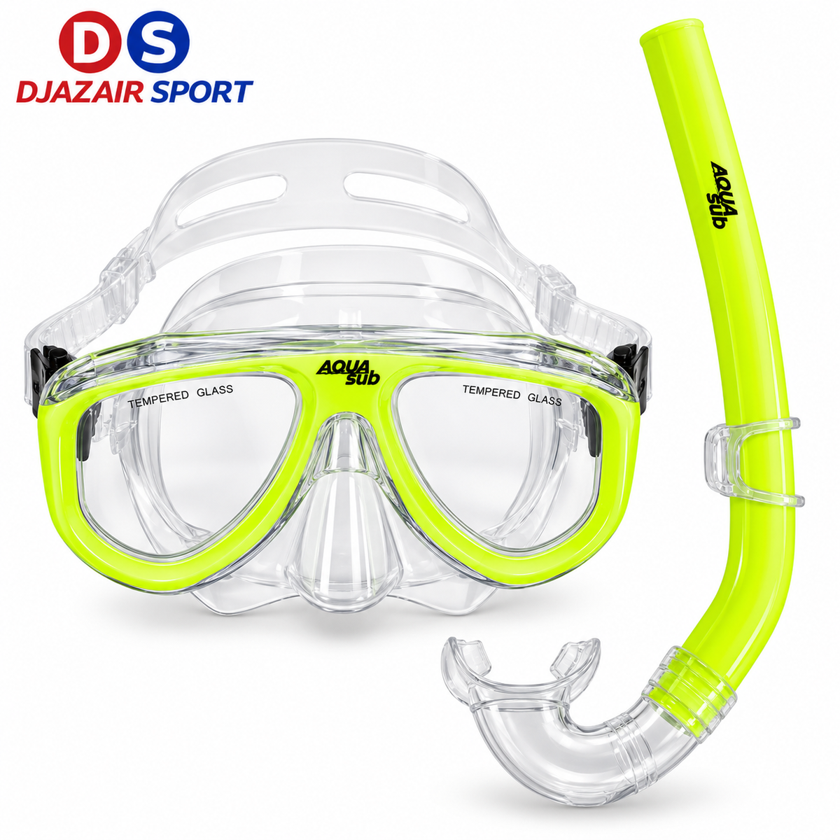 Kit Plongée Masque ANTI-BUÉE Et Tuba Valve Simple AQUA SUB Vert Fluo REF-6816