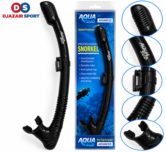 Tuba AquaSub En Silicone Système Dry Top Noir REF-6829